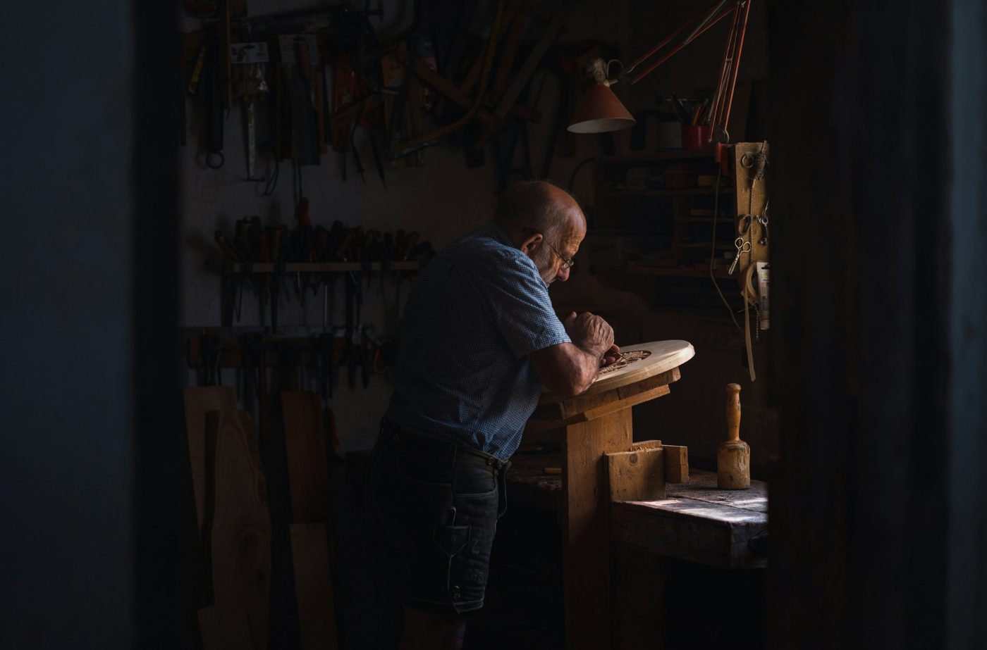 A craftsman working at his bench